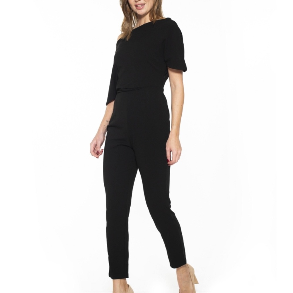 NWT Black Draped One-Shoulder Jumpsuit ALEXIA ADMOR Med